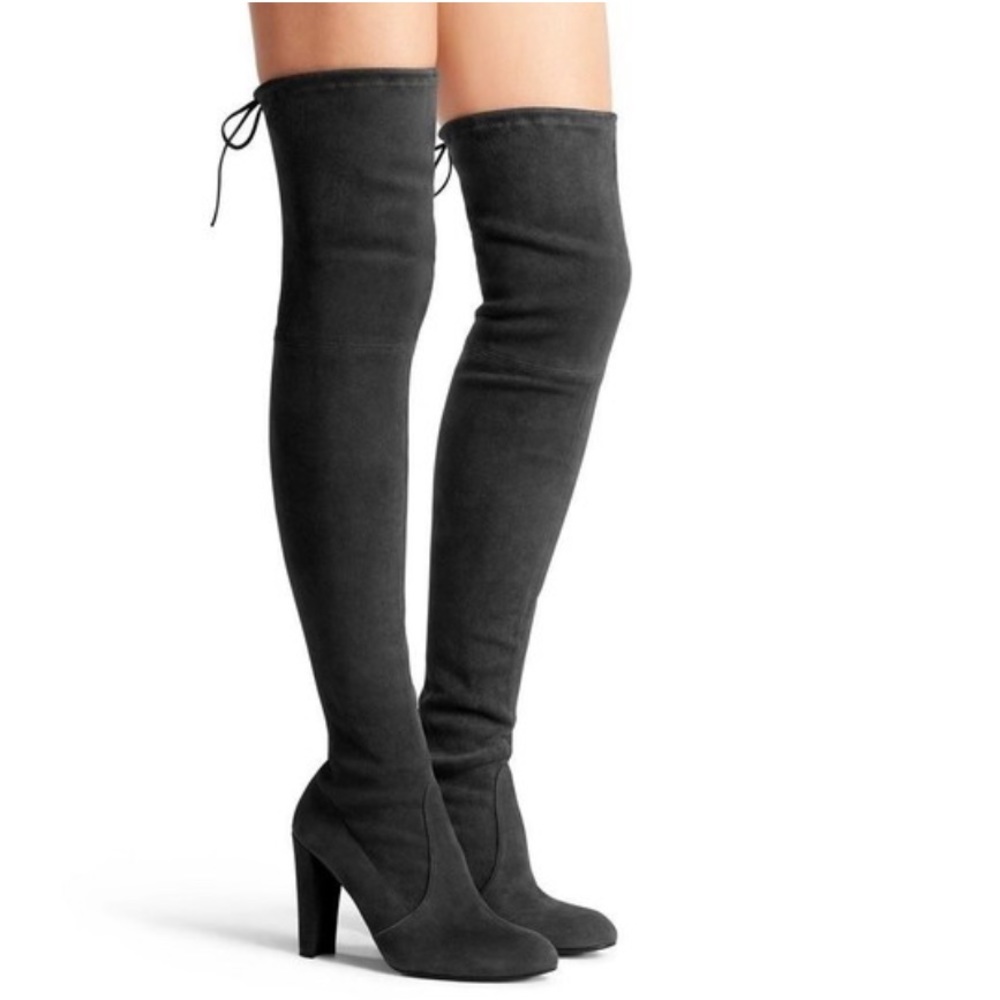 Stuart Weitzman Over Knee Dark Grey Suede Boots